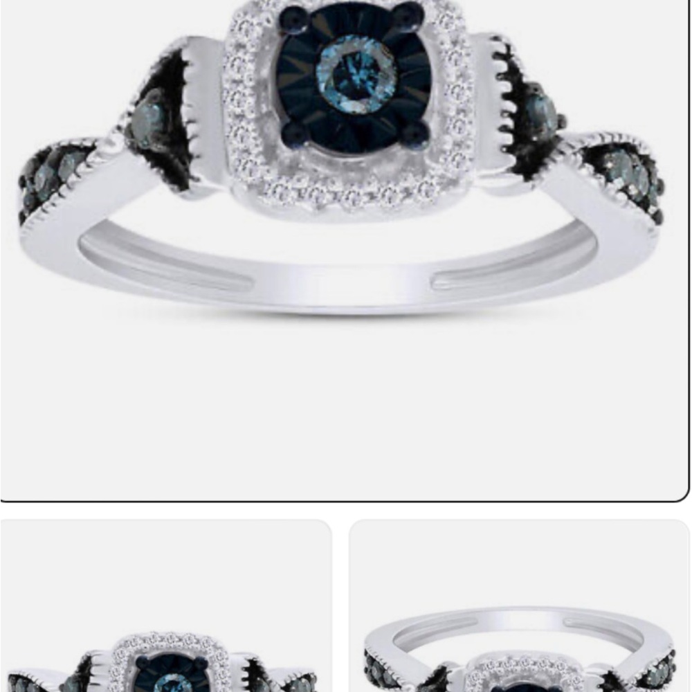 Blue & White Diamond Promise Ring - Picture 13 of 14